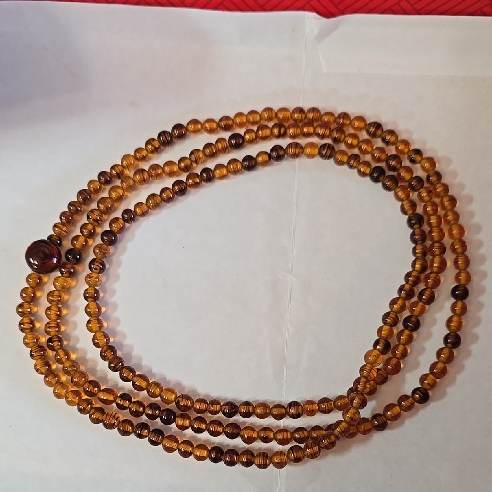 Vintage Glass Amber Colored Beaded Necklace